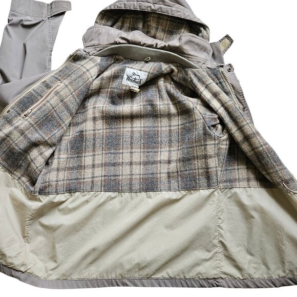 Vintage Woolrich Mens Hooded Tan Parka Plaid Lining Full Zip Size L USA Made - Picture 5 of 16